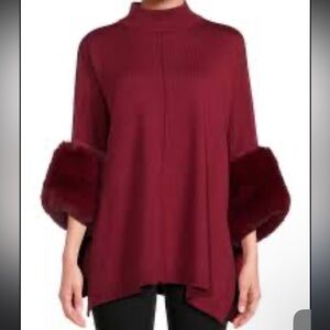 NWT Saks Fifth Avenue Faux Fur Cuffs Sweater